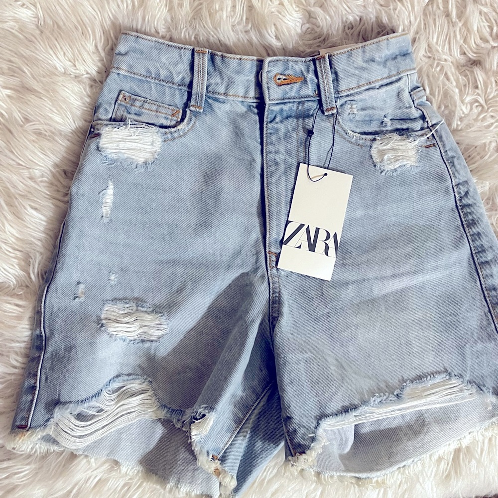 Zara distressed high waist rise mom jean shorts 4